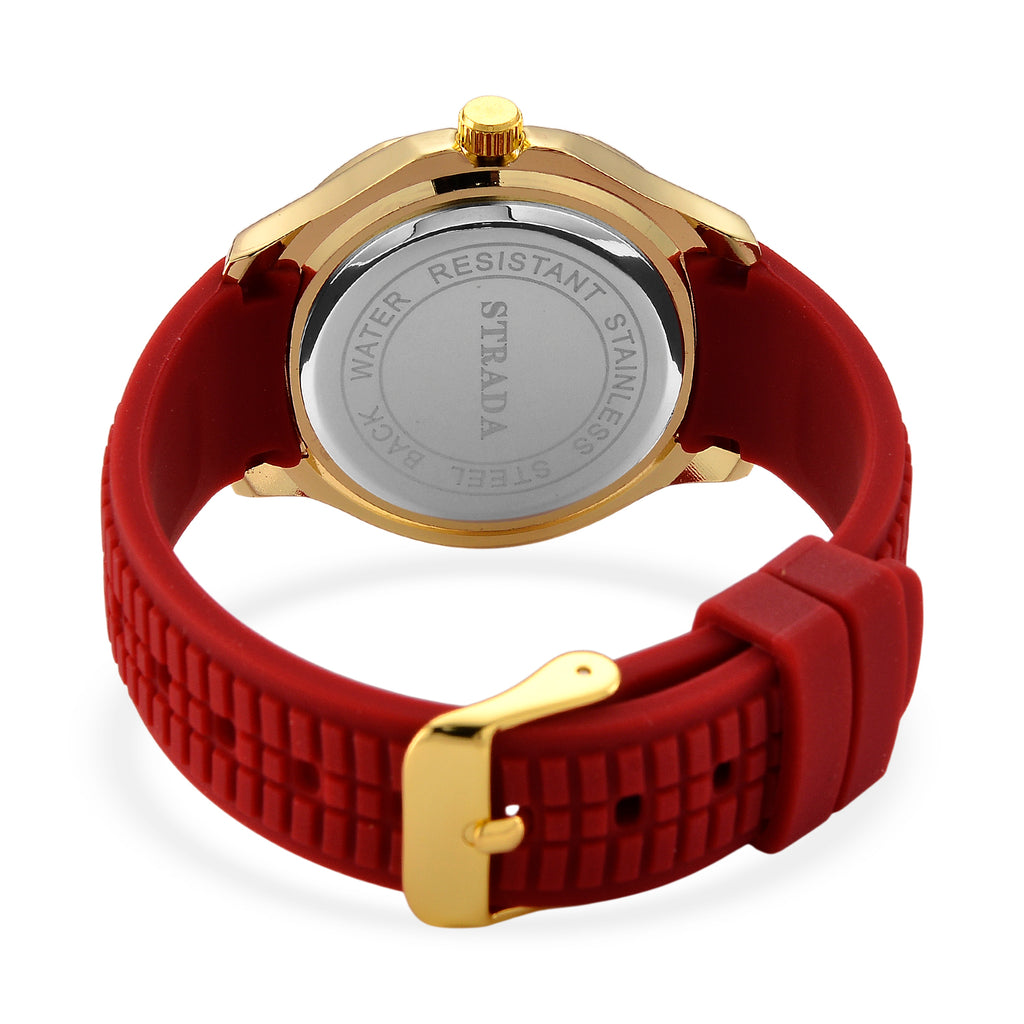 STRADA Classic PC21S Japan Movement Water Resistant Dark Red Hydraulic Literal Dial & PNP Gold Plating Unisex Watch with Dark Red Silicone Strap_8545396_6