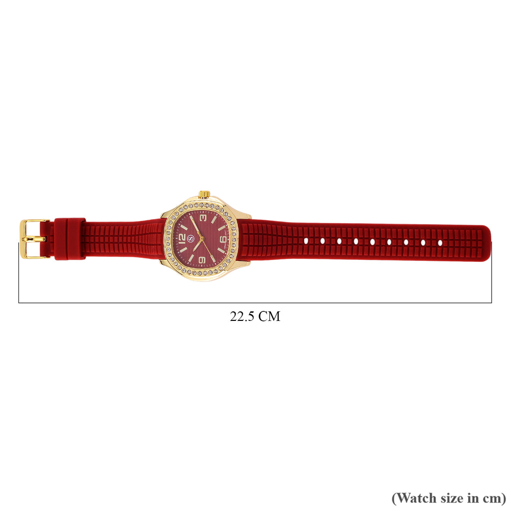 STRADA Classic PC21S Japan Movement Water Resistant Dark Red Hydraulic Literal Dial & PNP Gold Plating Unisex Watch with Dark Red Silicone Strap_8545396_7