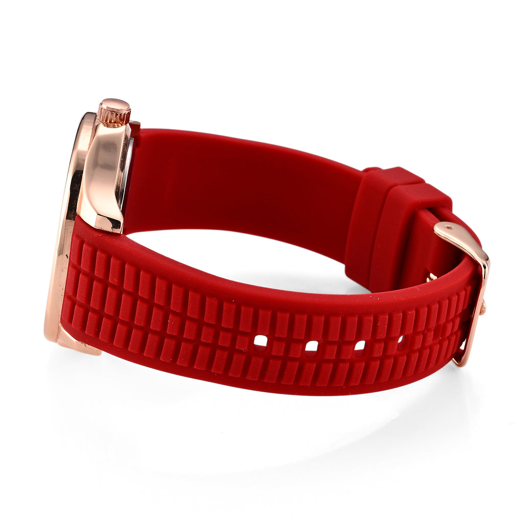 STRADA Classic PC21S Japan Movement Water Resistant Red Hydraulic Literal Dial & PNP Rose Gold Plating Unisex Watch with Red Silicone Strap_8545397_5