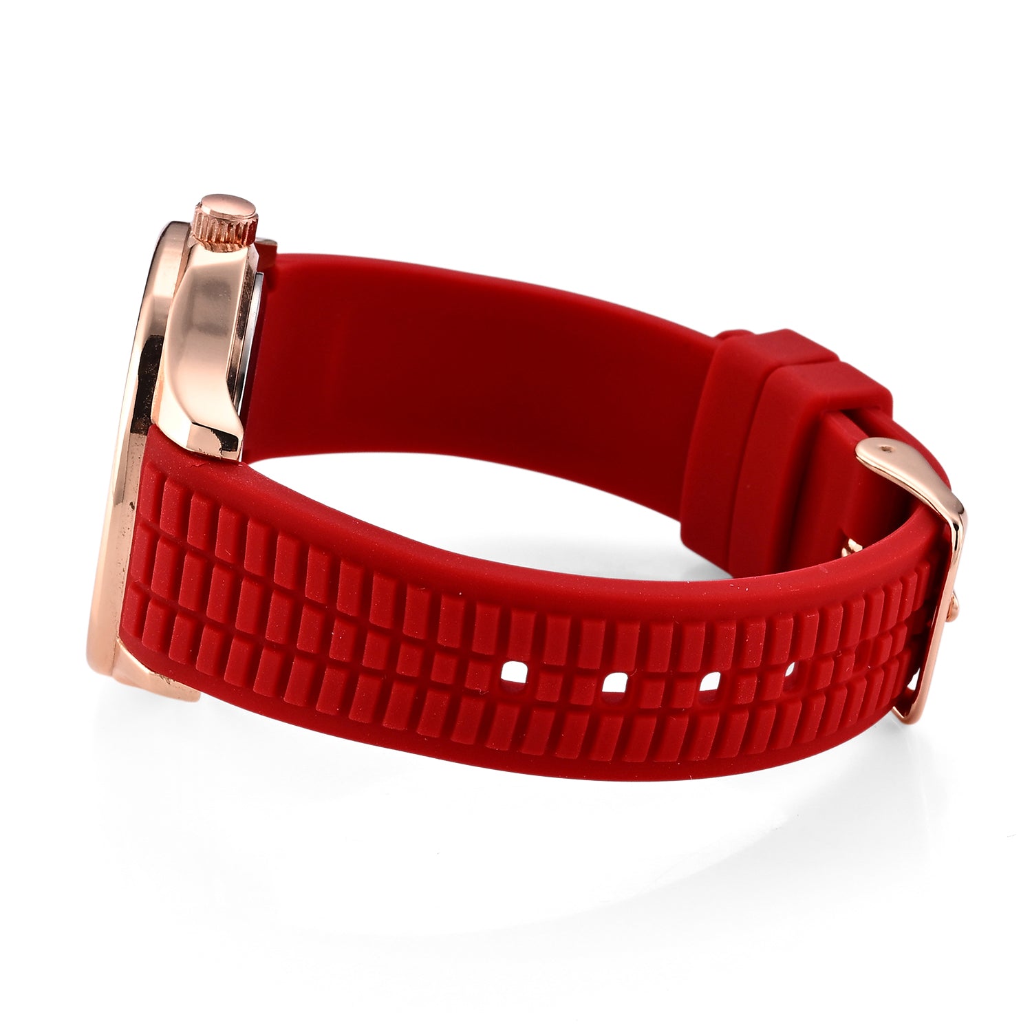 STRADA Classic PC21S Japan Movement Water Resistant Red Hydraulic Literal Dial &amp; PNP Rose Gold Plating Unisex Watch with Red Silicone Strap 8545397 5