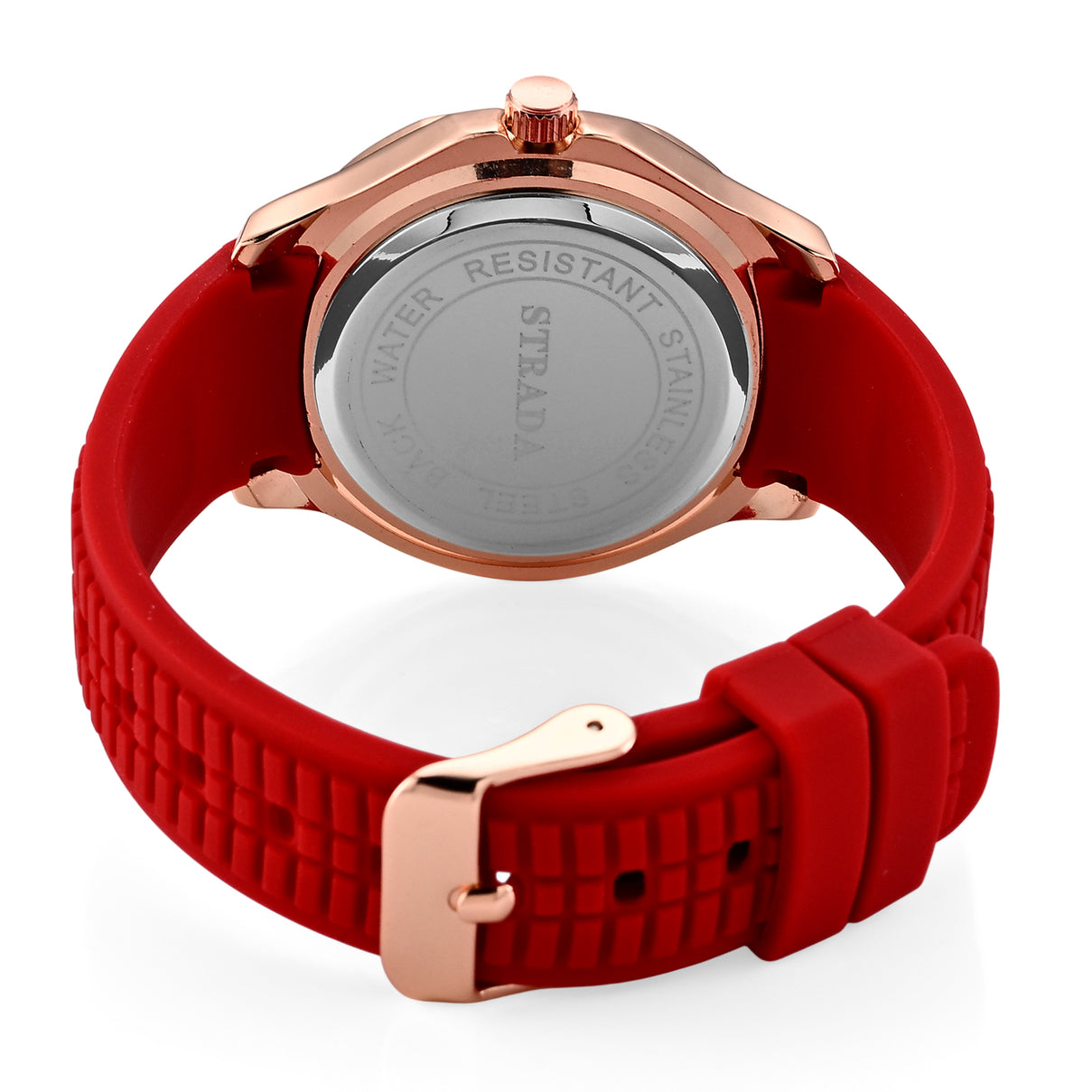 STRADA Classic PC21S Japan Movement Water Resistant Red Hydraulic Literal Dial &amp; PNP Rose Gold Plating Unisex Watch with Red Silicone Strap 8545397 6