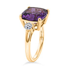 AAA African Amethyst & Lab Grown Diamond (SI/G-H) Trilogy Ring in 18K Vermeil Yellow Gold Plated Sterling Silver 5.47 Ct._8545603_3