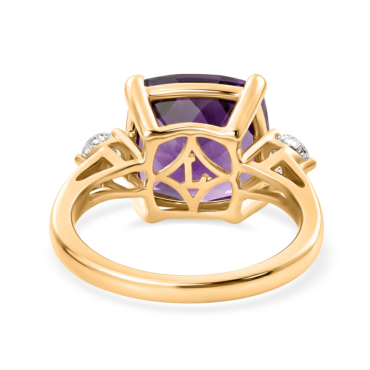 AAA African Amethyst &amp; Lab Grown Diamond (SI/G-H) Trilogy Ring in 18K Vermeil Yellow Gold Plated Sterling Silver 5.47 Ct. V32531767 5