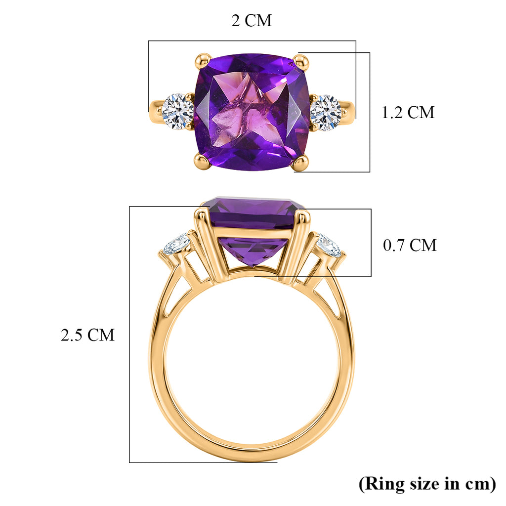 AAA African Amethyst & Lab Grown Diamond (SI/G-H) Trilogy Ring in 18K Vermeil Yellow Gold Plated Sterling Silver 5.47 Ct._8545603_5