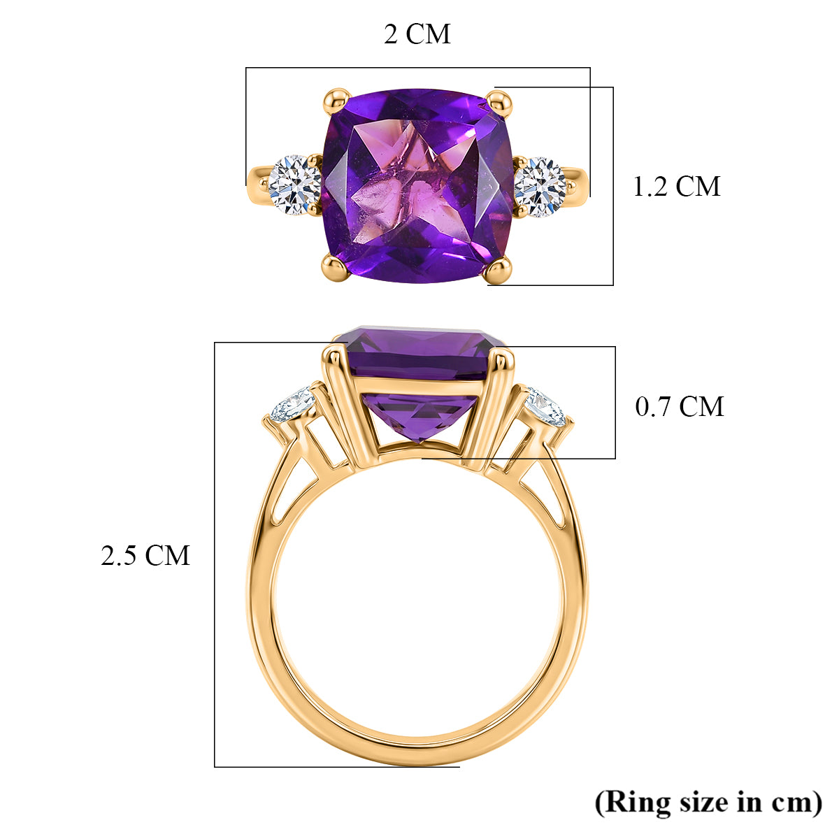 AAA African Amethyst &amp; Lab Grown Diamond (SI/G-H) Trilogy Ring in 18K Vermeil Yellow Gold Plated Sterling Silver 5.47 Ct. V32531767 6