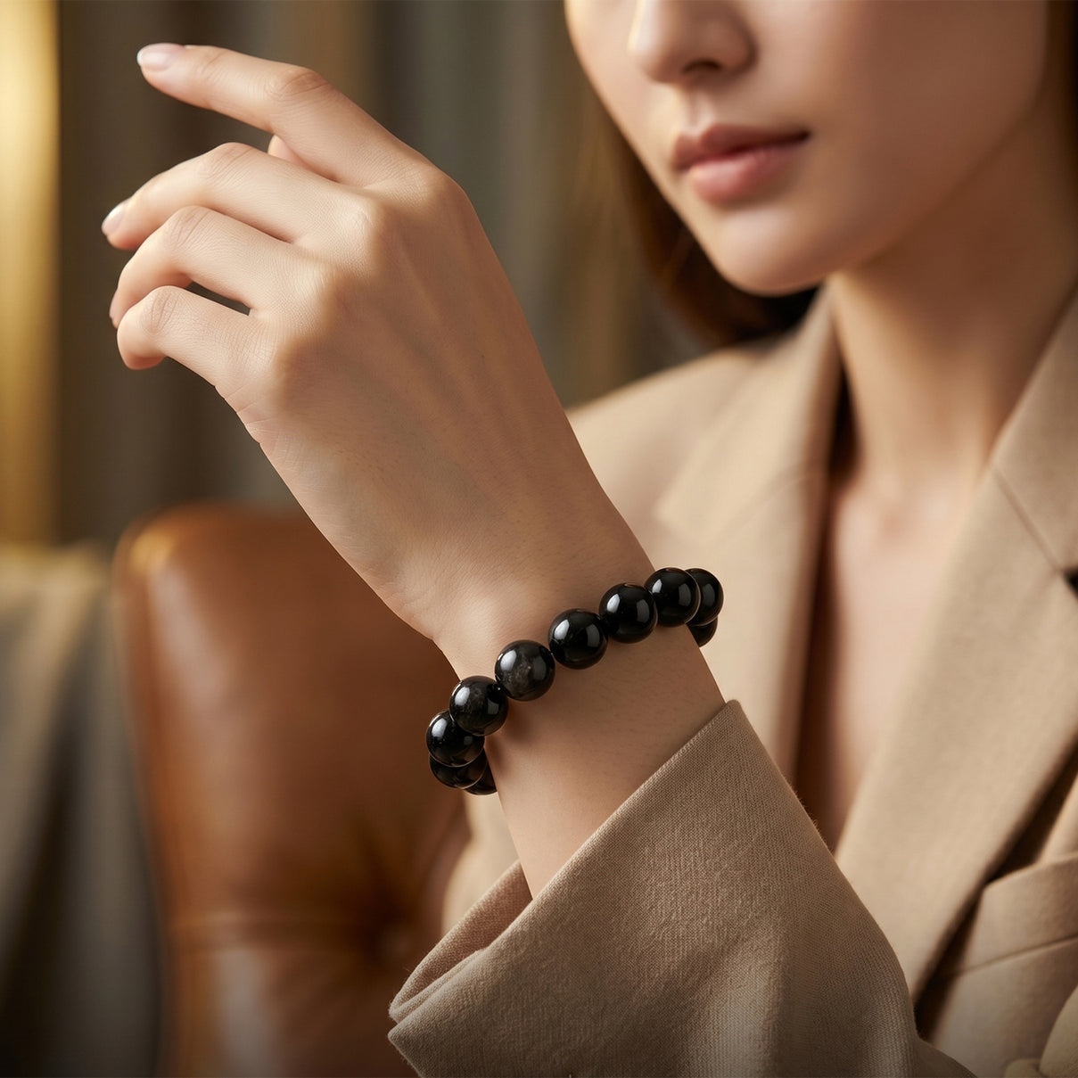 Natural Shungite Beads Stretchable Bracelet (Size - 7 to 7.5) 200.00 Ct. 8545958 1