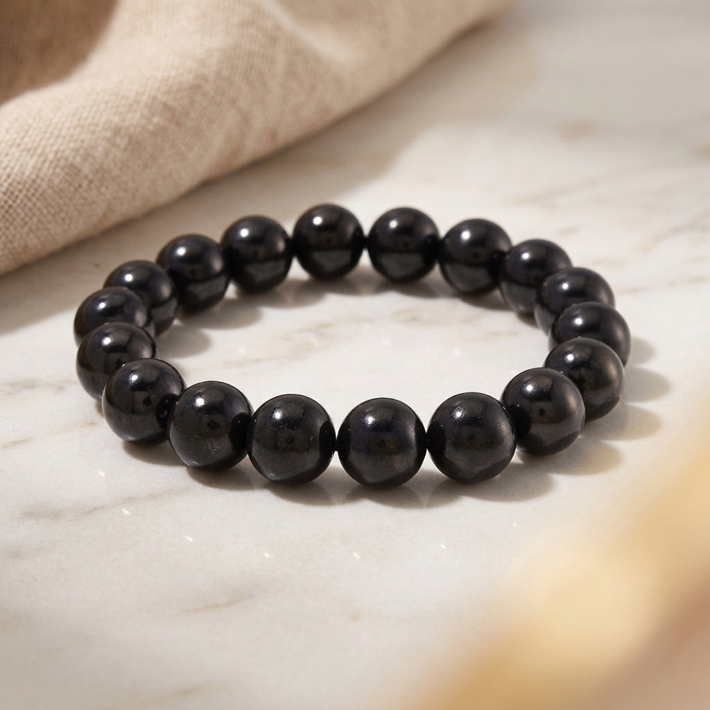 Natural Shungite Beads Stretchable Bracelet (Size - 7 to 7.5) 200.00 Ct. 8545958 2