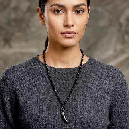 Shungite Tusk Carved Necklace (Size - 28) 130.00 Ct. 8546434 2