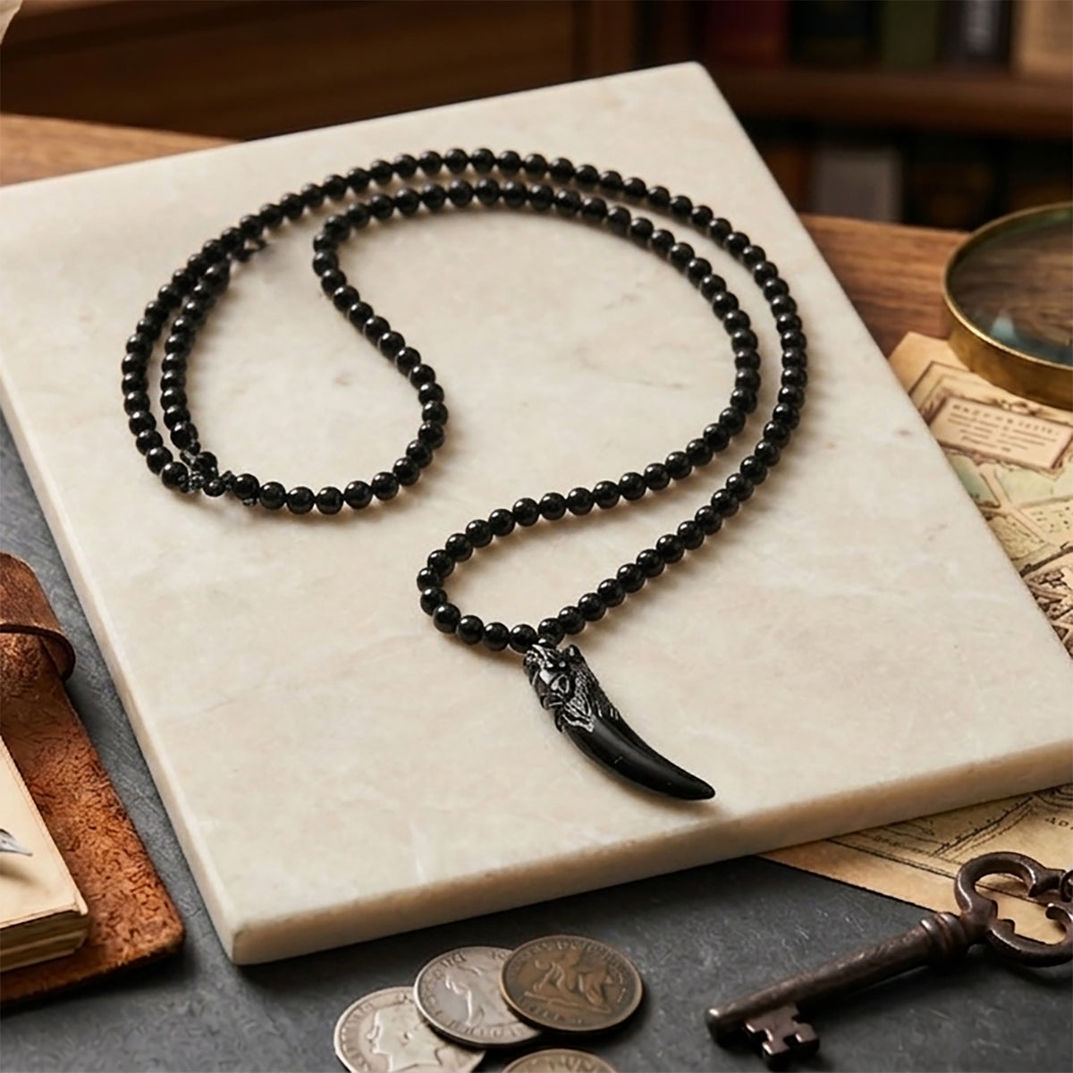 Shungite Tusk Carved Necklace (Size - 28) 130.00 Ct. 8546434 3