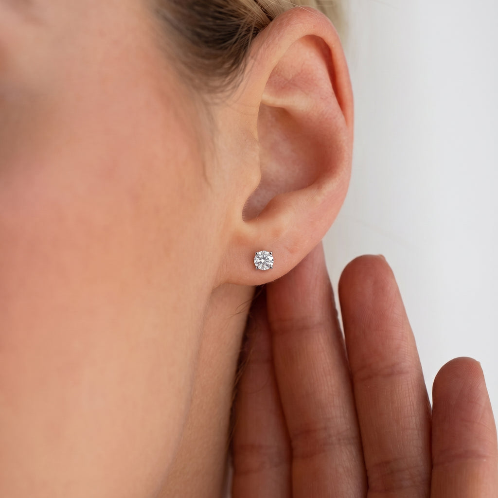 D'Joy GRA Certified VVS-D Moissanite Solitaire Stud Push Post Earring in Rhodium Overlay Sterling Silver 1.00 Ct._8547042_1