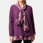 Misumi 100% Cotton Double Layer Blouse With Matching Scarf (One Size, Fit  8 To 16) - Purple_8547613