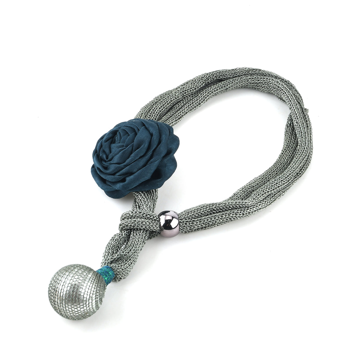 Designer Inspired Cord Floral Corsage &amp; Pearl Drop Statement Necklace (66 cm) - Dark Green V32620354 5