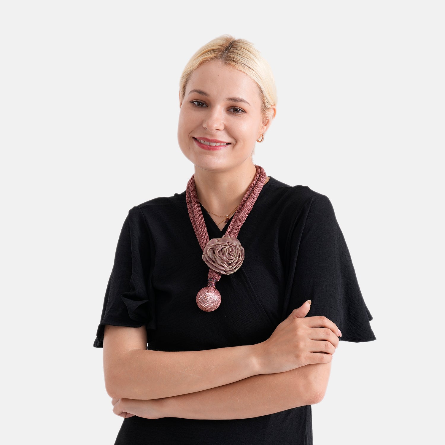 Designer Inspired Cord Floral Corsage &amp; Pearl Drop Statement Necklace (66 cm) - Black 8547618 2