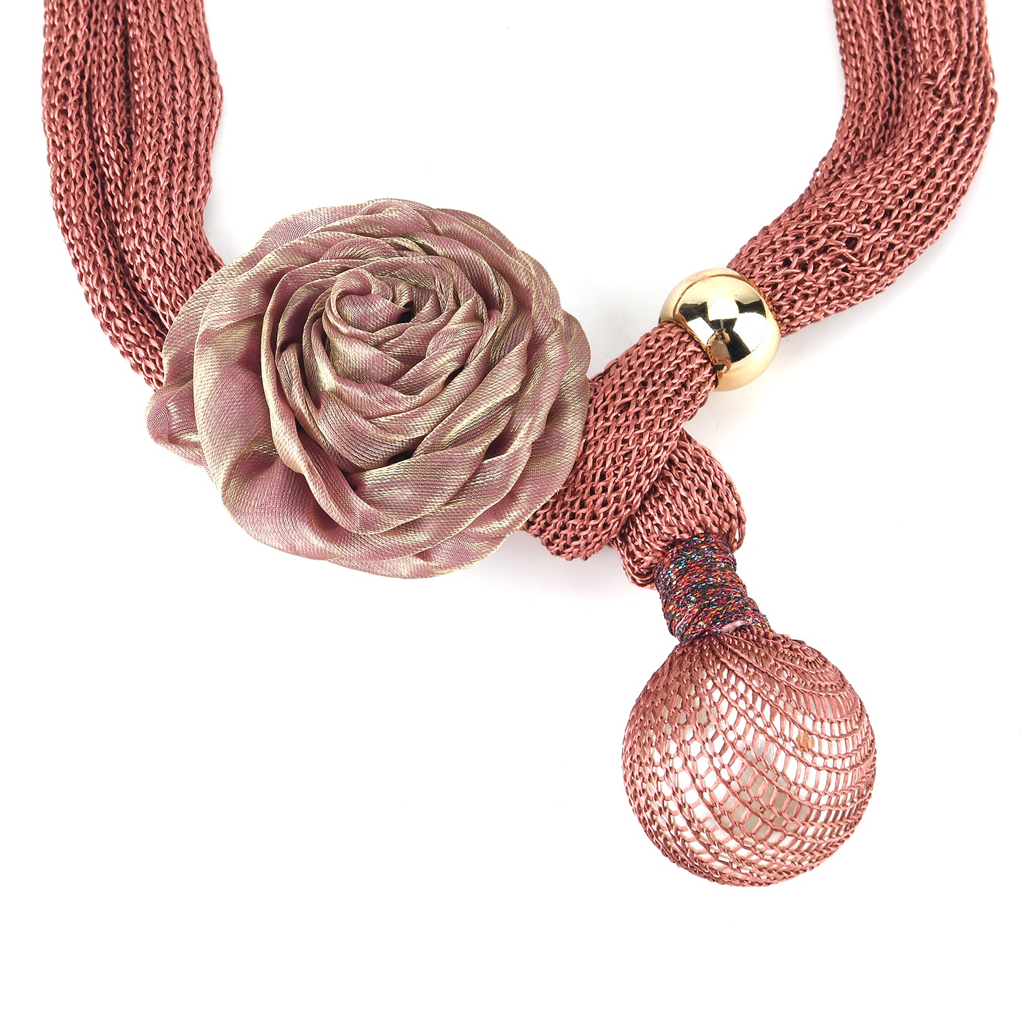 Designer Inspired Cord Floral Corsage &amp; Pearl Drop Statement Necklace (66 cm) - Black 8547618 6