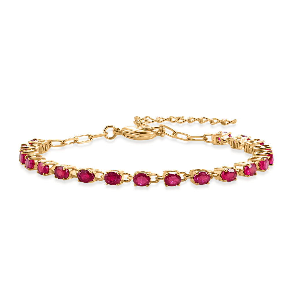 EverTrue - African Ruby Tennis Bracelet (Size - 7+2 Ext) with Lobster Clasp in Yellow Gold Tone 5.22 Ct._8547644