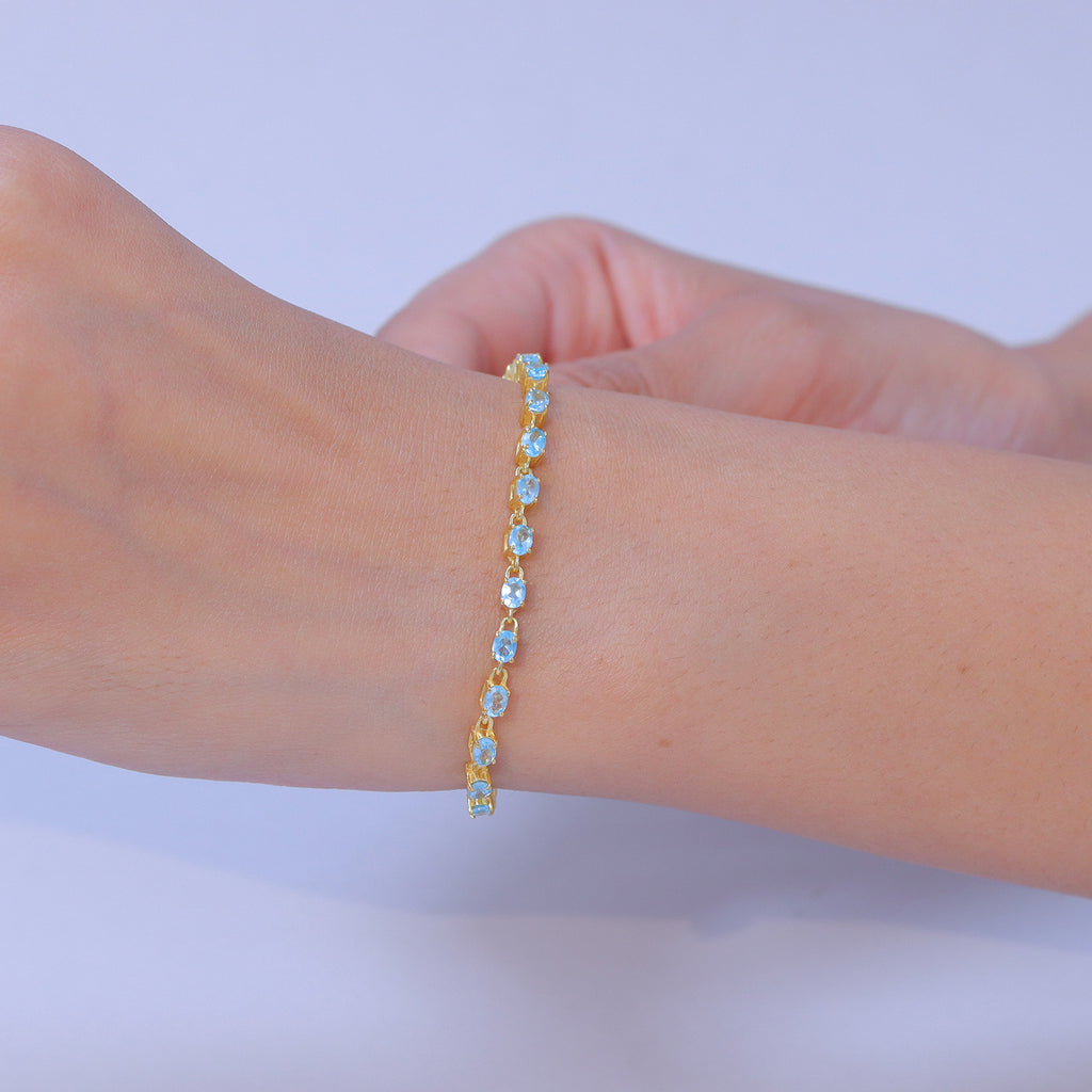 EverTrue - Blue Apatite Tennis Bracelet (Size - 7+2 Ext) with Lobster Clasp in Yellow Gold Tone 3.40 Ct._8547646_1