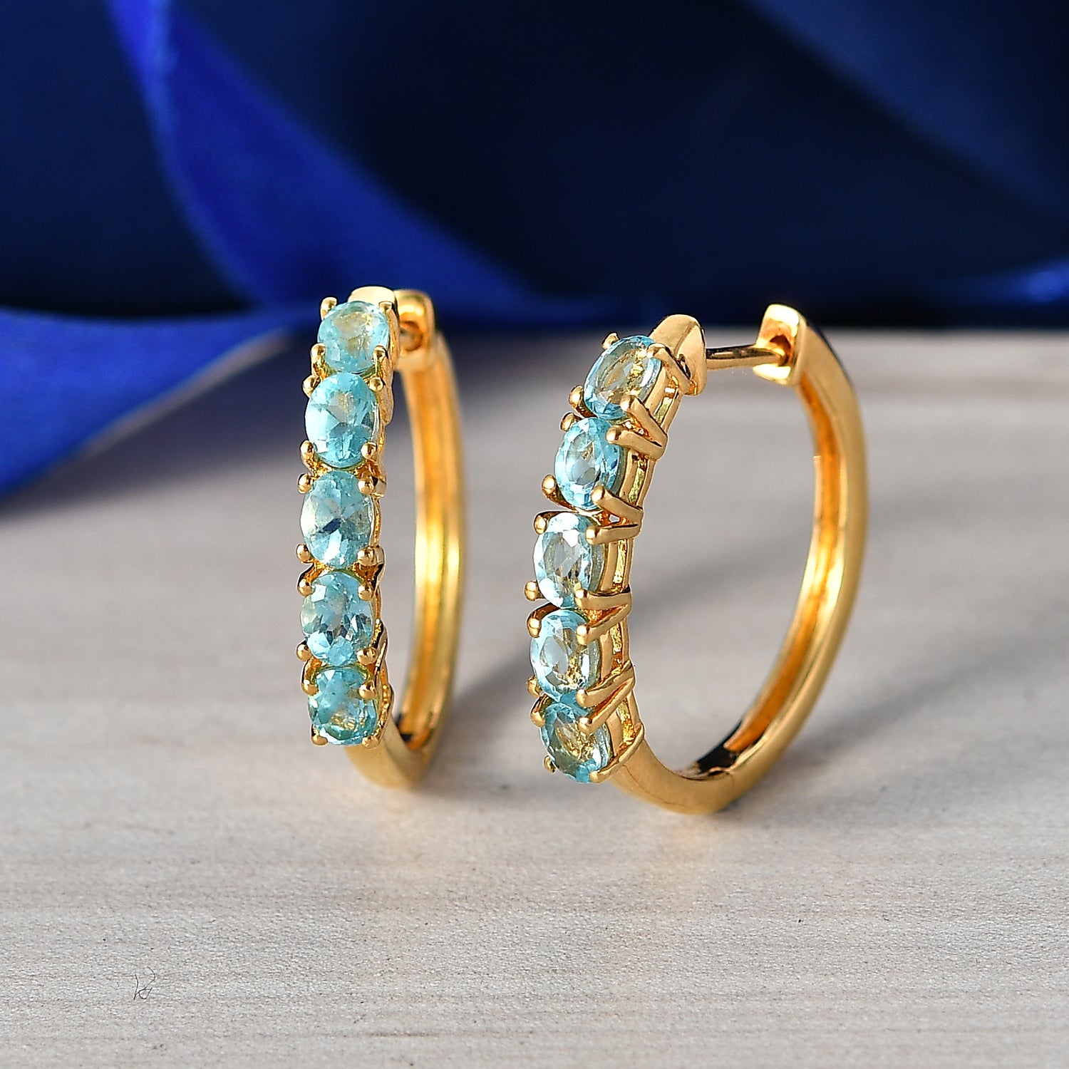 EverTrue - Blue Apatite Hoop Earring in Yellow Gold Tone 2.20 Ct. 8547651 3
