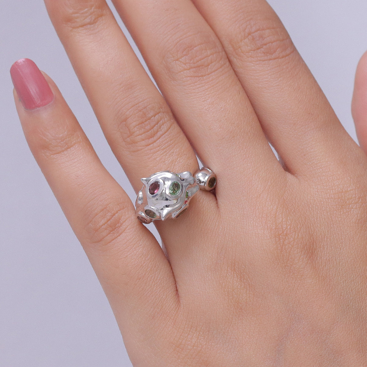 D'Joy - Multi-Tourmaline &amp; Natural Chrome Diopside Panther Ring in Rhodium Overlay Sterling Silver 1.70 Ct. 8547656 2