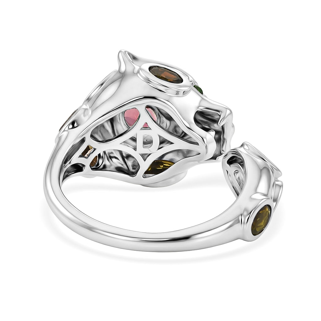 D'Joy - Multi-Tourmaline & Natural Chrome Diopside Panther Ring in Rhodium Overlay Sterling Silver 1.70 Ct._8547656_4