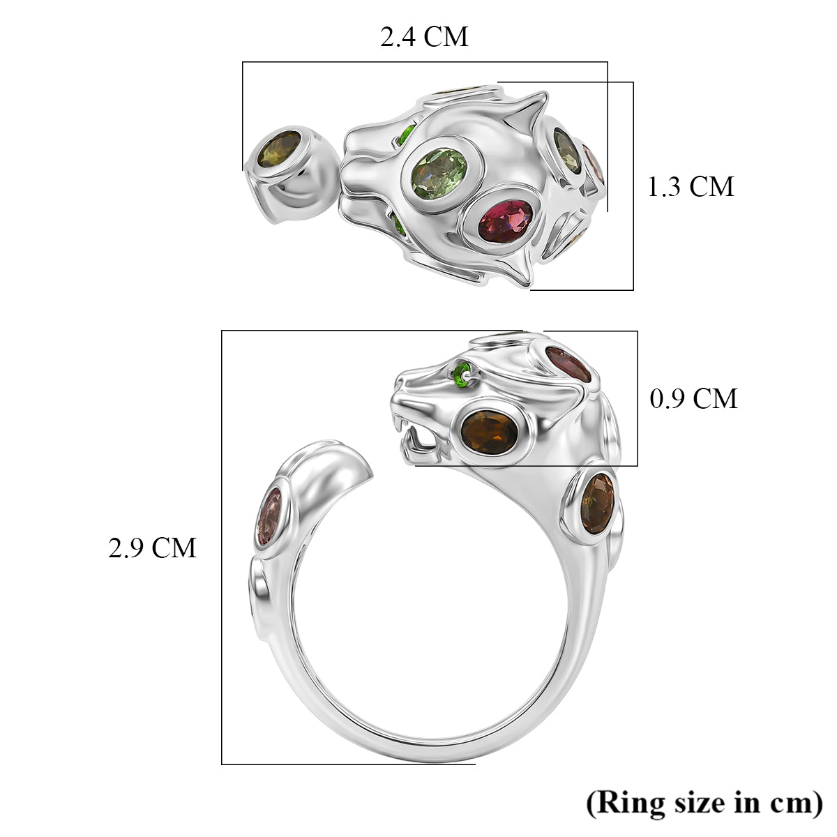 D'Joy - Multi-Tourmaline &amp; Natural Chrome Diopside Panther Ring in Rhodium Overlay Sterling Silver 1.70 Ct. V32559197 6