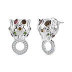 D'Joy - Multi-Tourmaline, Natural Chrome Diopside & White Zircon Panther Earring with Push Post in Rhodium Overlay Sterling Silver 1.20 Ct._8547664