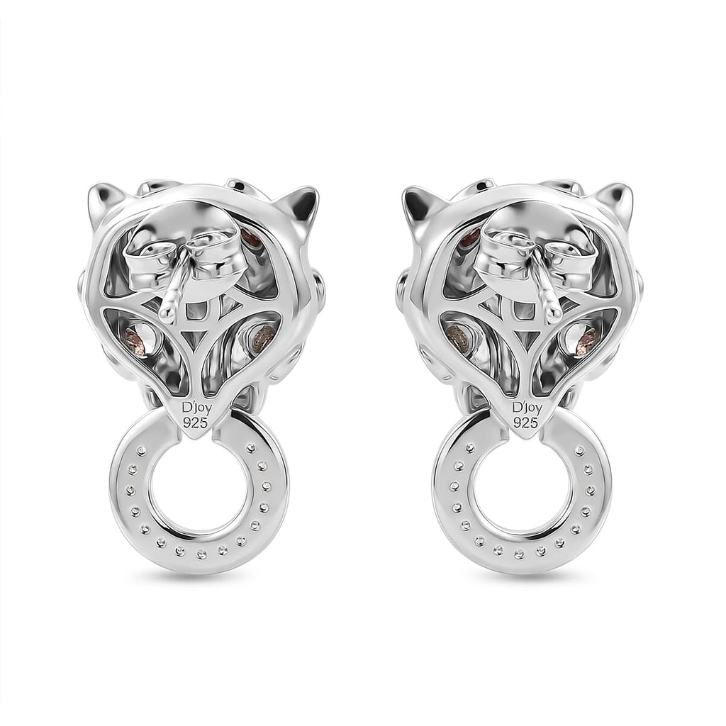 D'Joy - Multi-Tourmaline, Natural Chrome Diopside & White Zircon Panther Earring with Push Post in Rhodium Overlay Sterling Silver 1.20 Ct._8547664_4