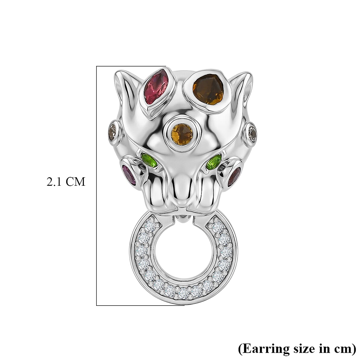 D'Joy - Multi-Tourmaline, Natural Chrome Diopside &amp; White Zircon Panther Earring with Push Post in Rhodium Overlay Sterling Silver 1.20 Ct. V32519971 6