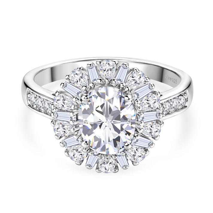 D'Joy - Moissanite Halo Ring in Rhodium Overlay Sterling Silver 2.81 Ct. 8547667 1