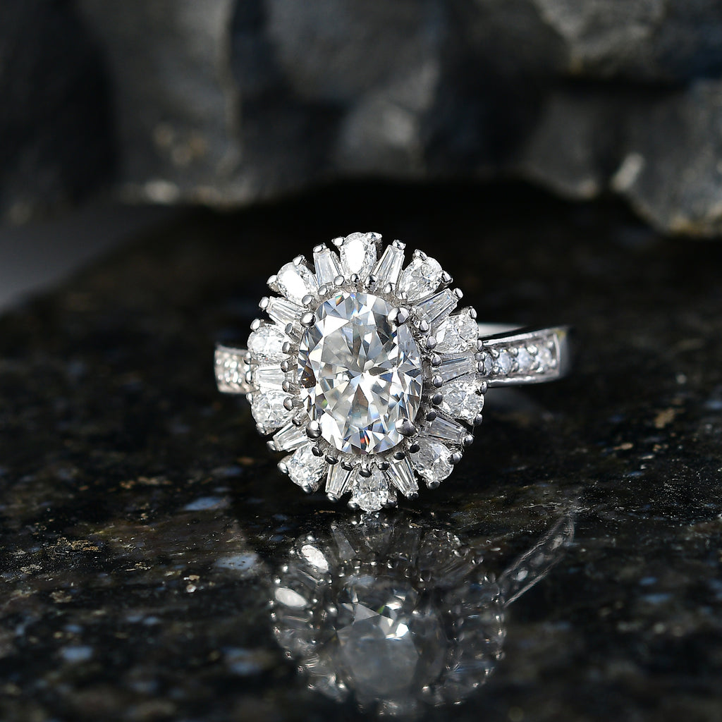 D'Joy - Moissanite Halo Ring in Rhodium Overlay Sterling Silver 2.81 Ct._8547667_2