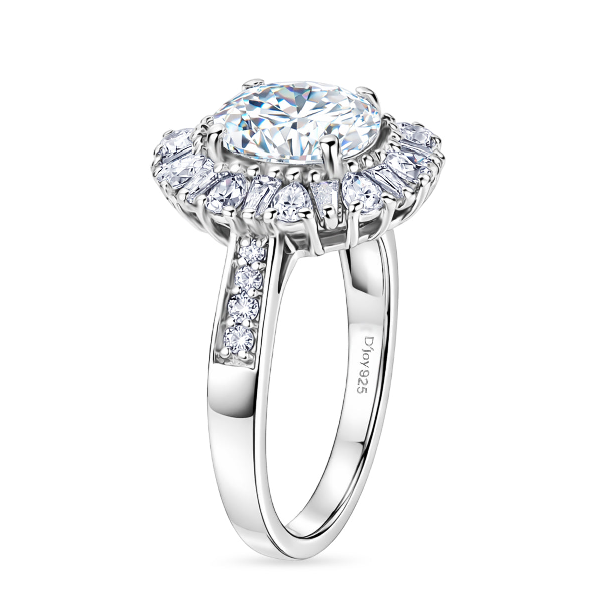 D'Joy - Moissanite Halo Ring in Rhodium Overlay Sterling Silver 2.81 Ct. 8547667 4