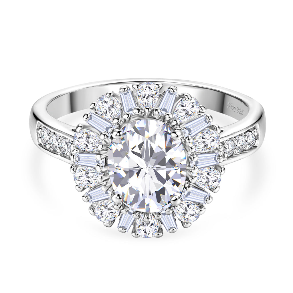 D'Joy - Moissanite Halo Ring in Rhodium Overlay Sterling Silver 2.81 Ct._8547681