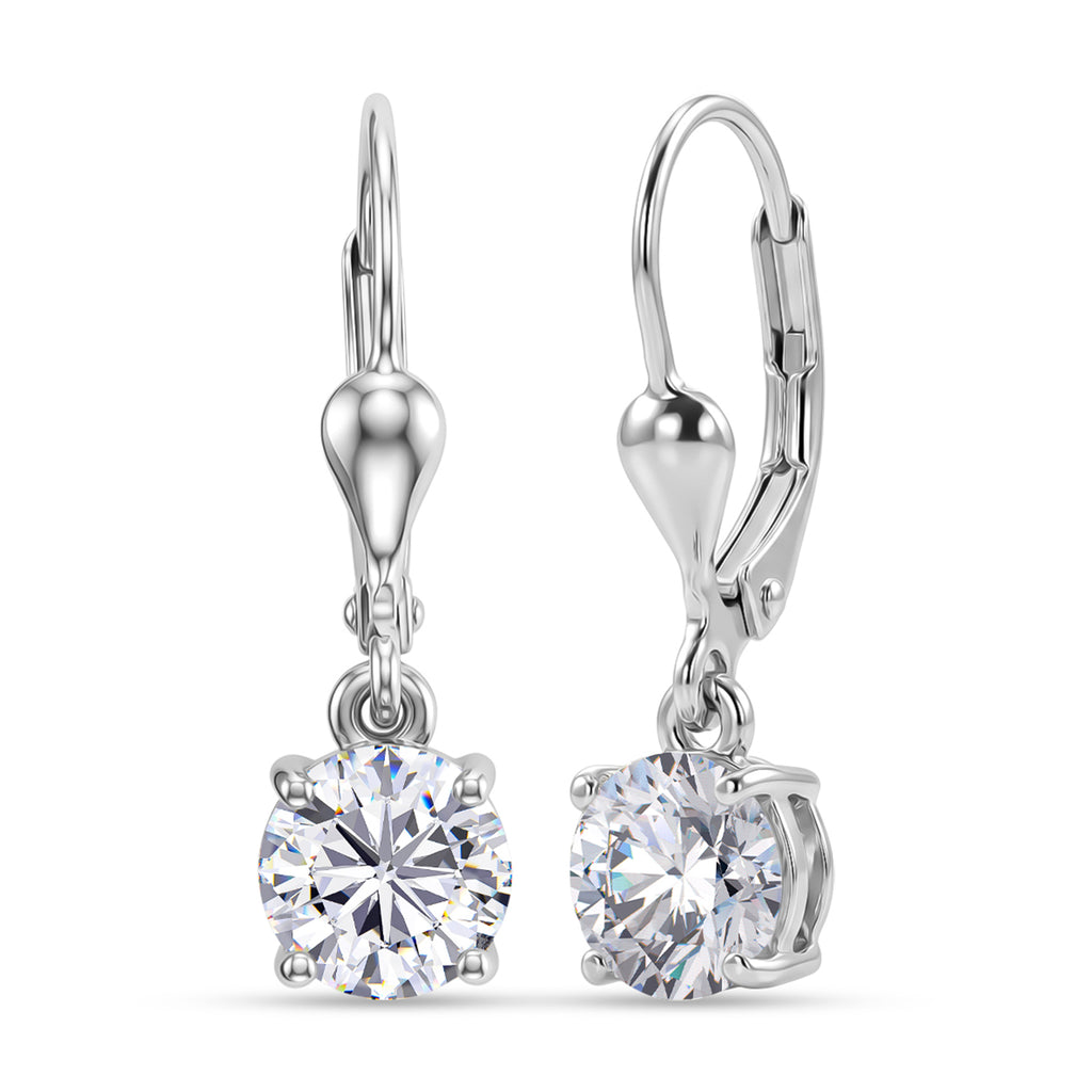 D'Joy - Moissanite Solitaire Earring with Lever Back in Platinum Overlay Sterling Silver 2.00 Ct_8547685