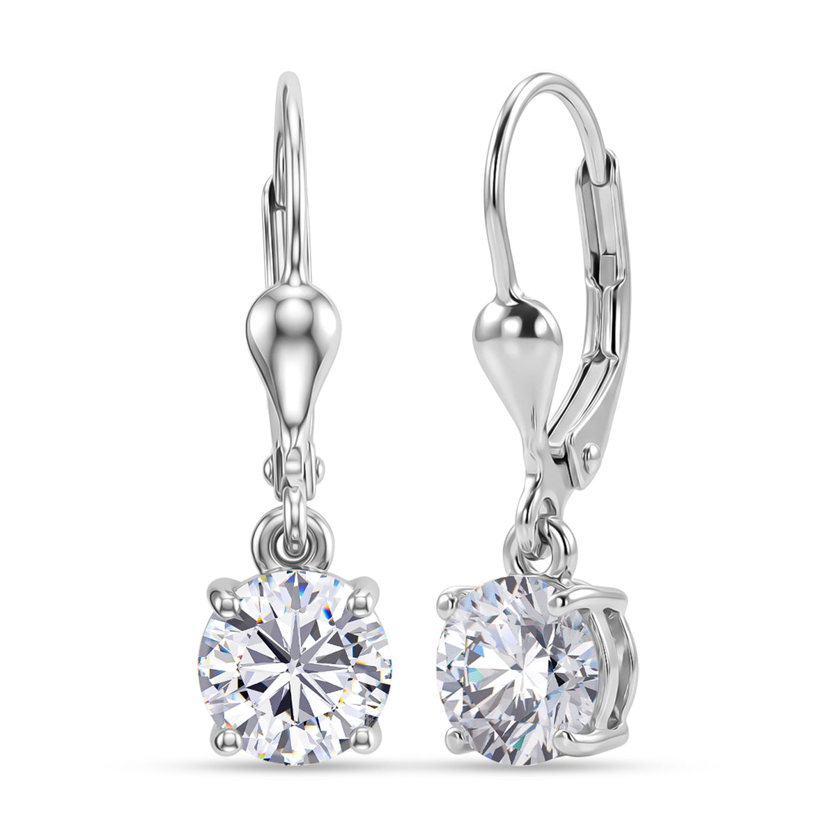 D'Joy Moissanite Solitaire Earring with Lever Back in Platinum Overlay Sterling Silver 1.60 Ct V32719069 0
