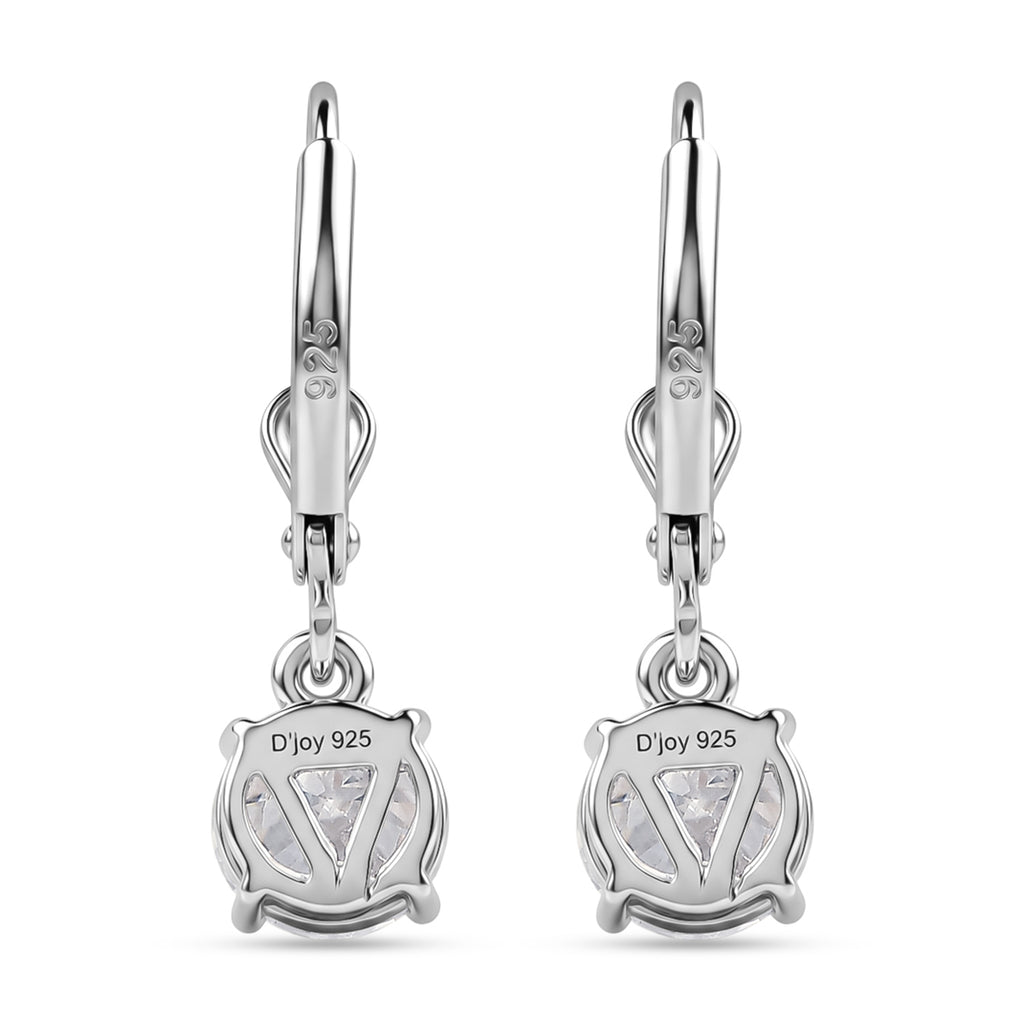 D'Joy - Moissanite Solitaire Earring with Lever Back in Platinum Overlay Sterling Silver 2.00 Ct_8547685_5