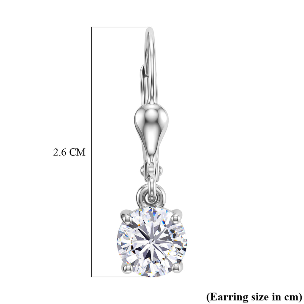 D'Joy - Moissanite Solitaire Earring with Lever Back in Platinum Overlay Sterling Silver 2.00 Ct_8547685_7