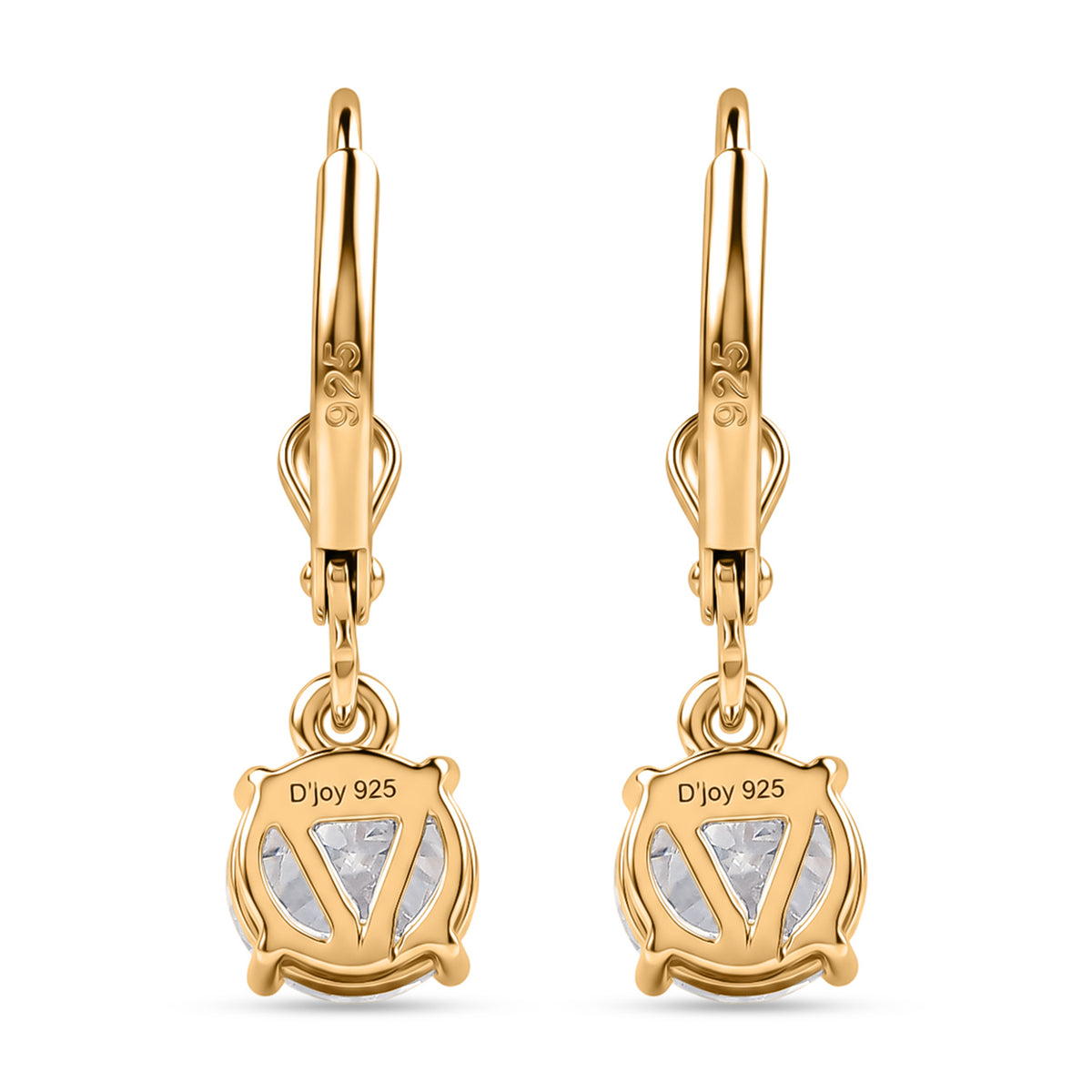 D'Joy Moissanite Solitaire Earring with Lever Back in 18K Vermeil Yellow Gold Plated Sterling Silver 2.00 Ct. V32717539 6
