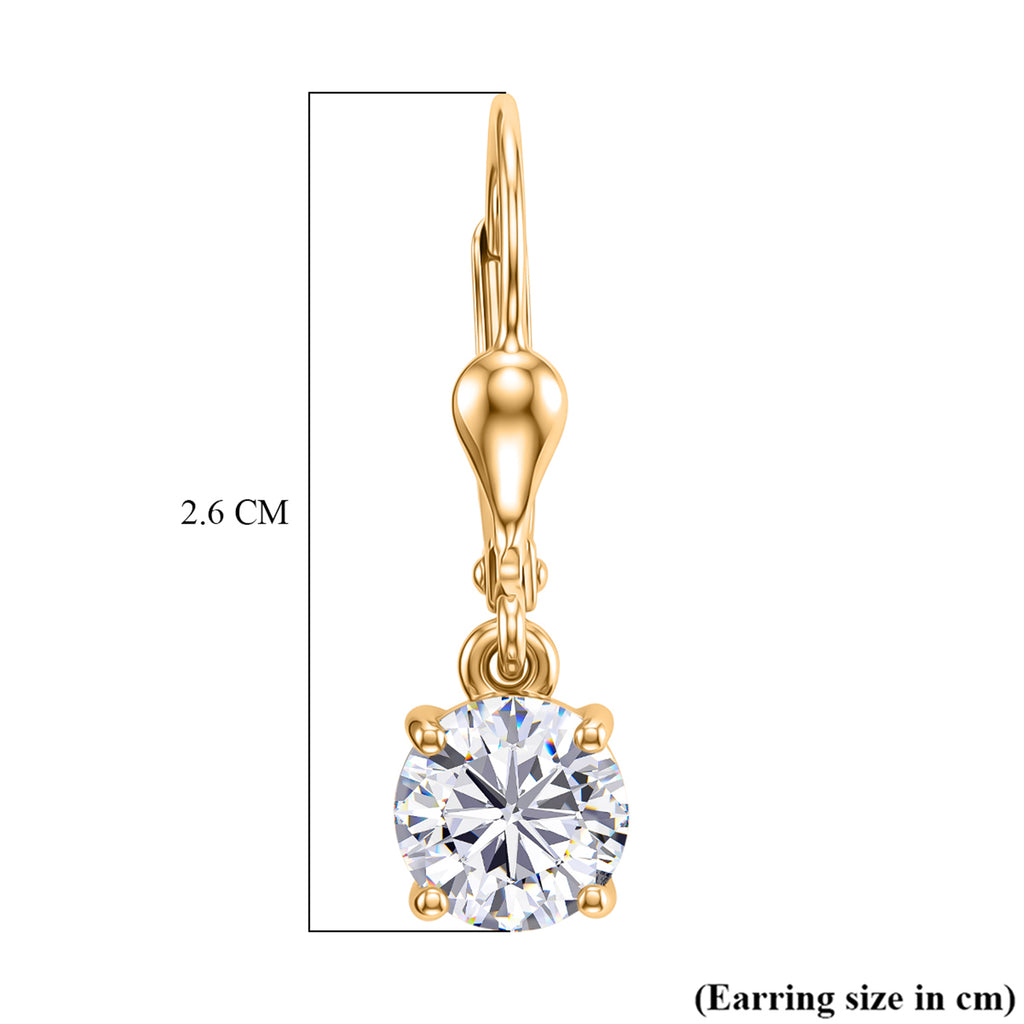 D'Joy - Moissanite Solitaire Earring with Lever Back in 18K Vermeil Yellow Gold Plated Sterling Silver 2.00 Ct._8547686_7