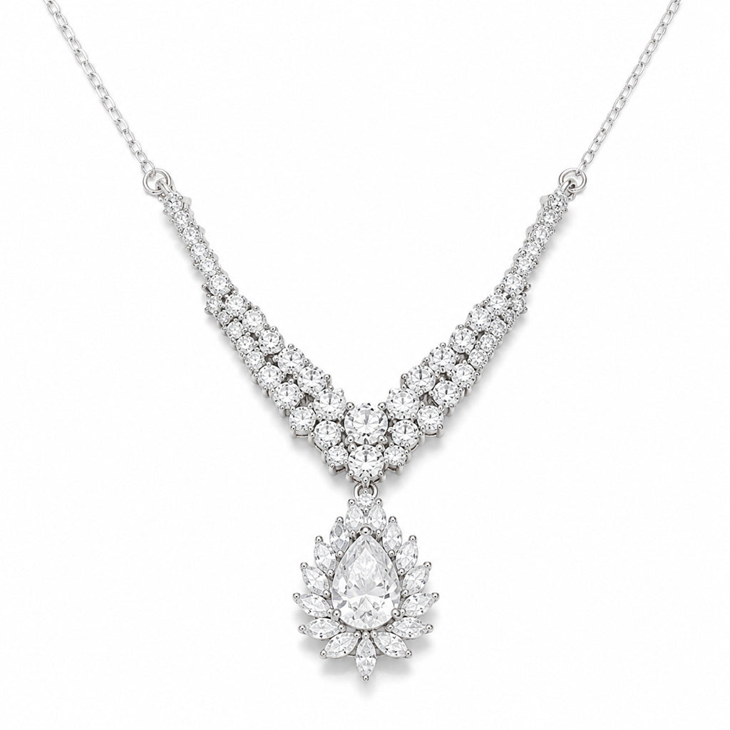 D'Joy Moissanite Cluster Necklace (Size - 20) in Rhodium OverlaySterling Silver, Silver Wt.6.75 Gms  4.763  Ct._8547687