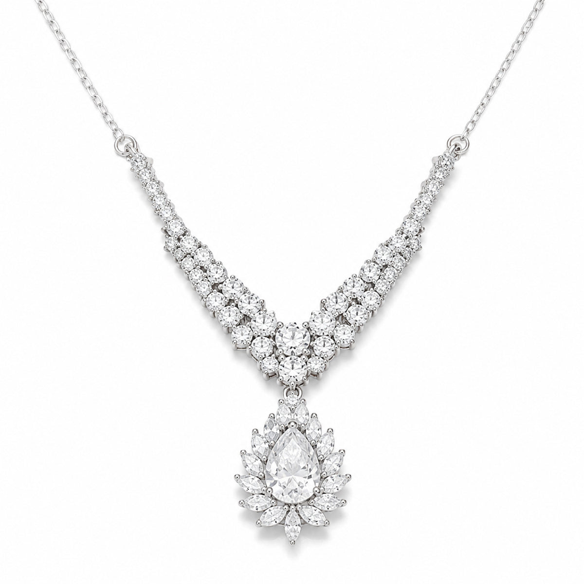 D'Joy - Moissanite Cluster Halo Necklace (Size - 20) with Lobster Clasp in Rhodium Overlay Sterling Silver 4.76 Ct. 8547687 0