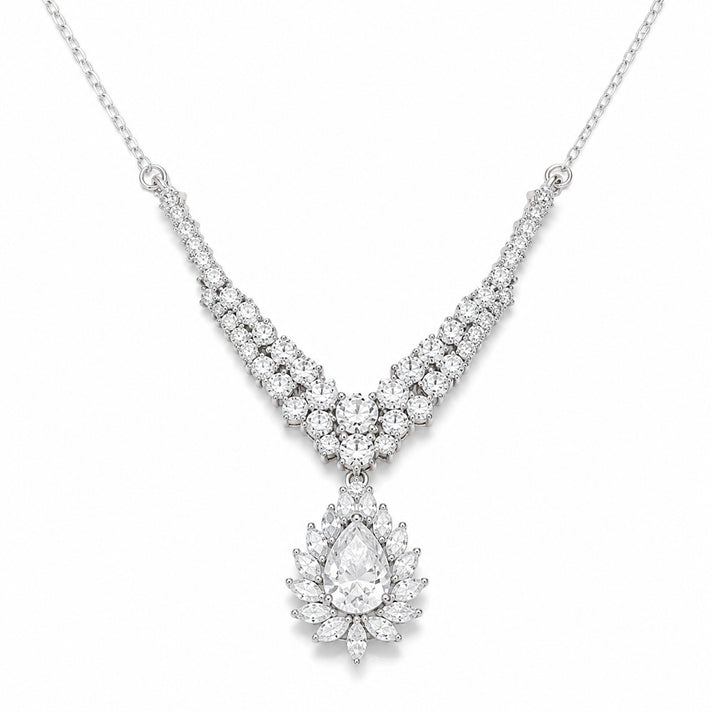 D'Joy - Moissanite Cluster Halo Necklace (Size - 20) with Lobster Clasp in Rhodium Overlay Sterling Silver 4.76 Ct. 8547687 1