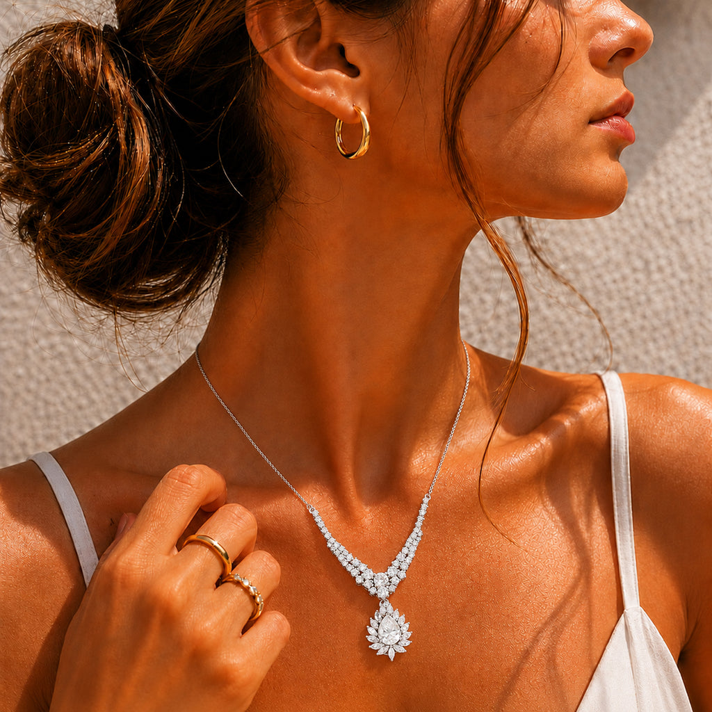 D'Joy Moissanite Cluster Necklace (Size - 20) in Rhodium OverlaySterling Silver, Silver Wt.6.75 Gms  4.763  Ct._8547687_1