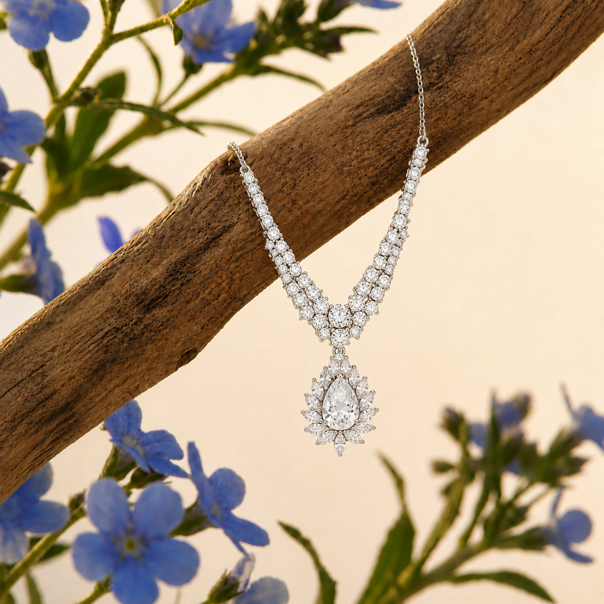 D'Joy - Moissanite Cluster Halo Necklace (Size - 20) with Lobster Clasp in Rhodium Overlay Sterling Silver 4.76 Ct. 8547687 3