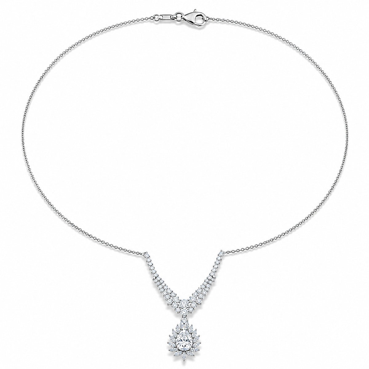 D'Joy - Moissanite Cluster Halo Necklace (Size - 20) with Lobster Clasp in Rhodium Overlay Sterling Silver 4.76 Ct. 8547687 4