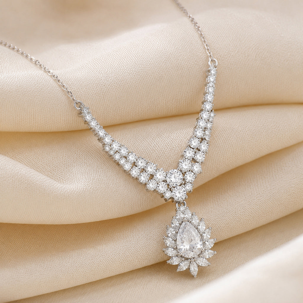 D'Joy Moissanite Cluster Necklace (Size - 20) in Rhodium OverlaySterling Silver, Silver Wt.6.75 Gms  4.763  Ct._8547687_5