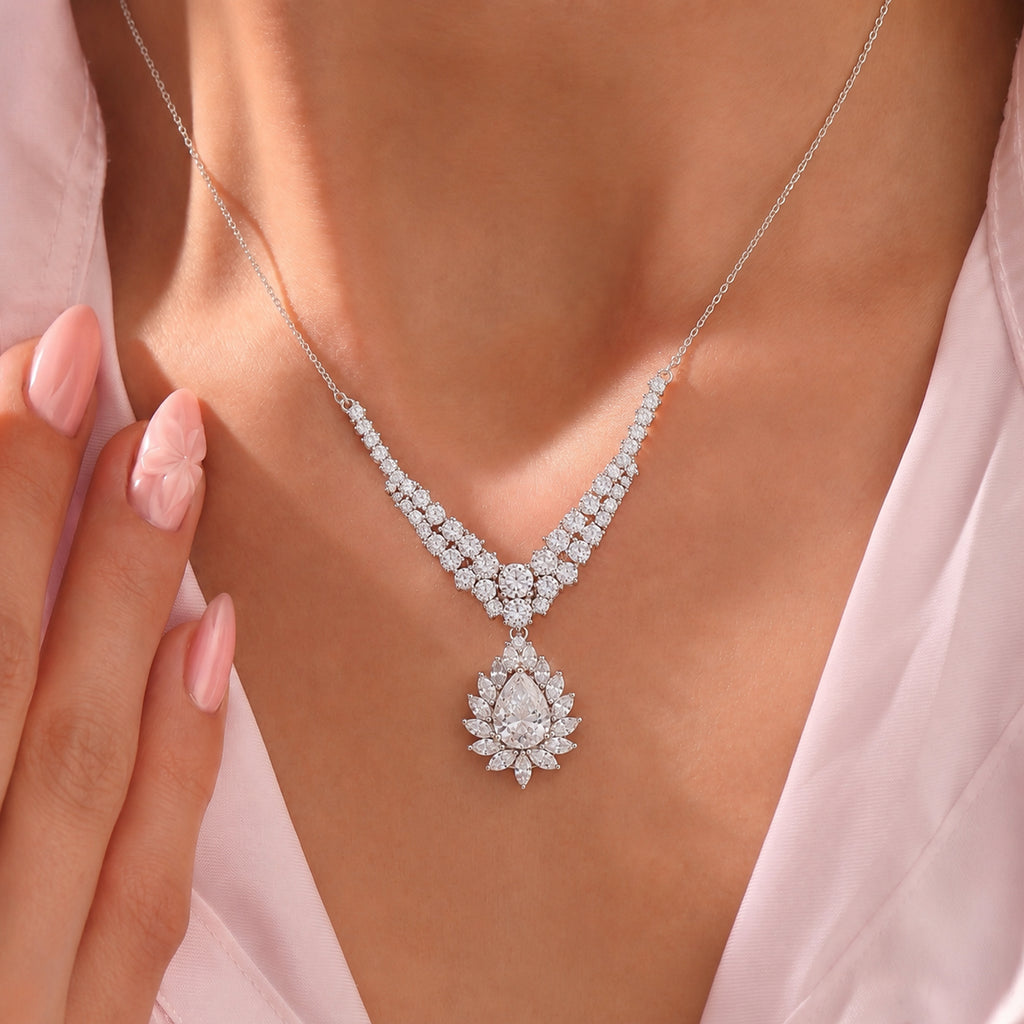 D'Joy - Moissanite Cluster Halo Necklace (Size - 20) with Lobster Clasp in Rhodium Overlay Sterling Silver 4.76 Ct._8547687_6