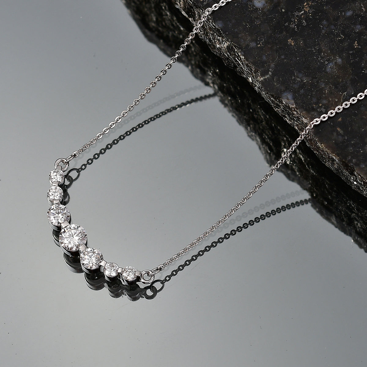 D'Joy - Moissanite Necklace (Size - 20) with Lobster Clasp in Platinum Overlay Sterling Silver V32550673 3