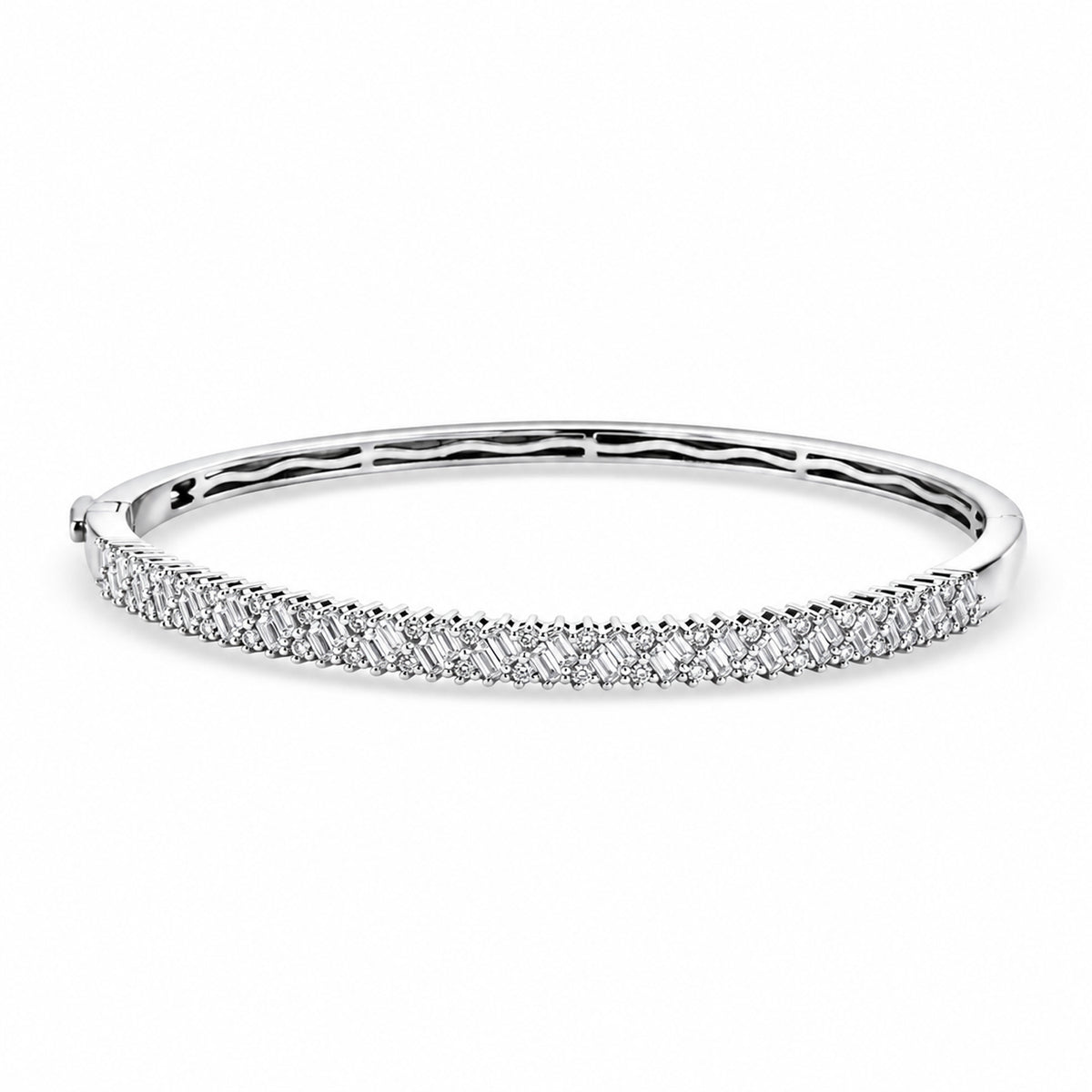 D'Joy - Moissanite Full Bangle (Size - 7.5) in Rhodium Overlay Sterling Silver 2.20 Ct, Silver Wt. 16.70 Gms 8547703 0