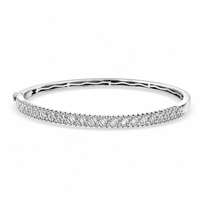 D'Joy - Moissanite Full Bangle (Size - 7.5) in Rhodium Overlay Sterling Silver 2.20 Ct, Silver Wt. 16.70 Gms 8547703 1
