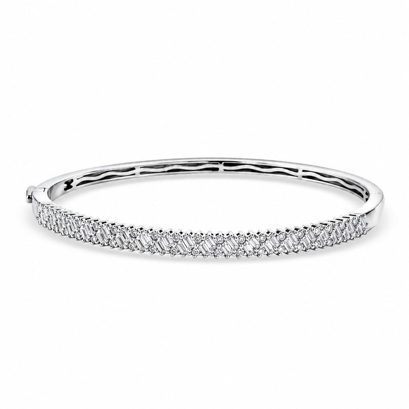 D'Joy - Moissanite Full Bangle (Size - 7.5) in Rhodium Overlay Sterling Silver 2.20 Ct, Silver Wt. 16.70 Gms_8547703