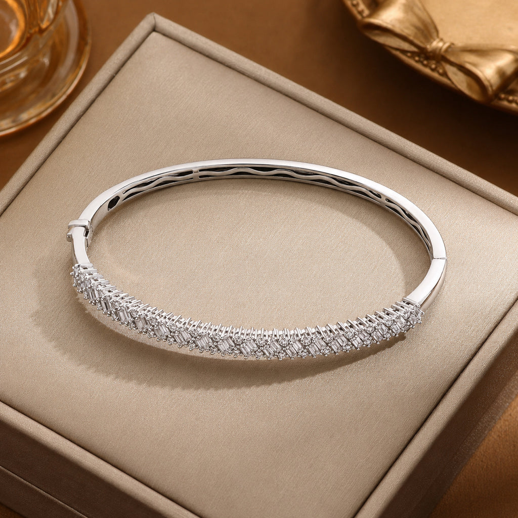 D'Joy - Moissanite Full Bangle (Size - 7.5) in Rhodium Overlay Sterling Silver 2.20 Ct, Silver Wt. 16.70 Gms_8547703_2